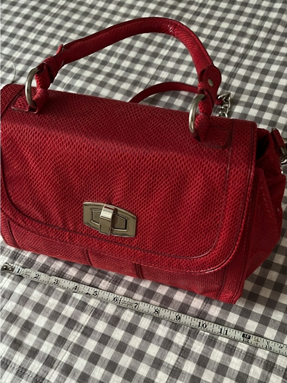 White House Black Market Red Textured Top-Handle Satchel